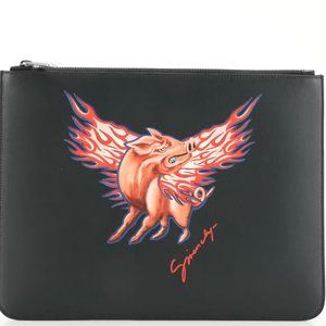 AUTH GIVENCHY Black Zodiac Printed Leather Clutch Bag in MINT condition